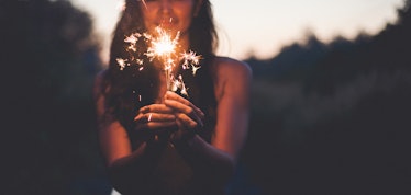 Abstract blur sparklers for celebration background,Motion by wind blurred woman hand holding burning...