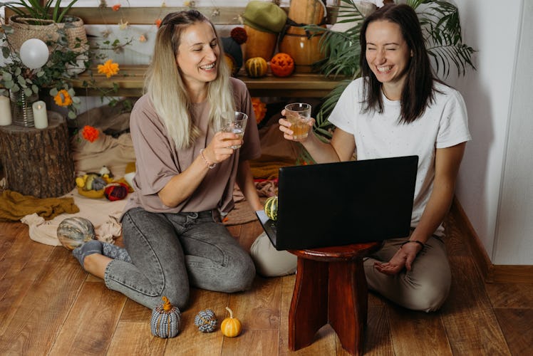 Thanksgiving online party, virtual dinner gathering. Holidays in the Time of COVID new normal, Pande...