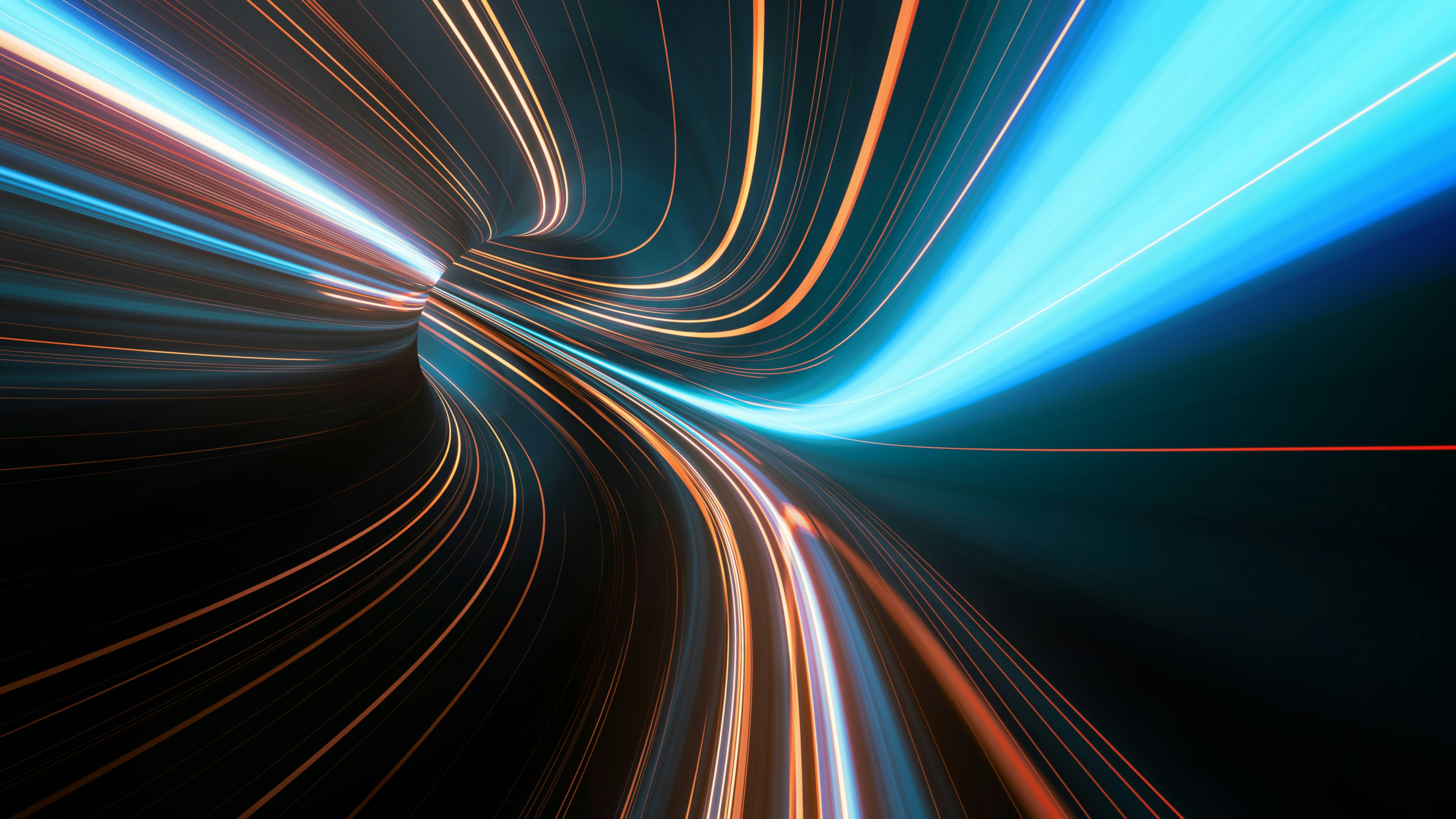 3D Rendering of abstract fast moving stripe lines with glowing sun light flare. High speed motion bl...