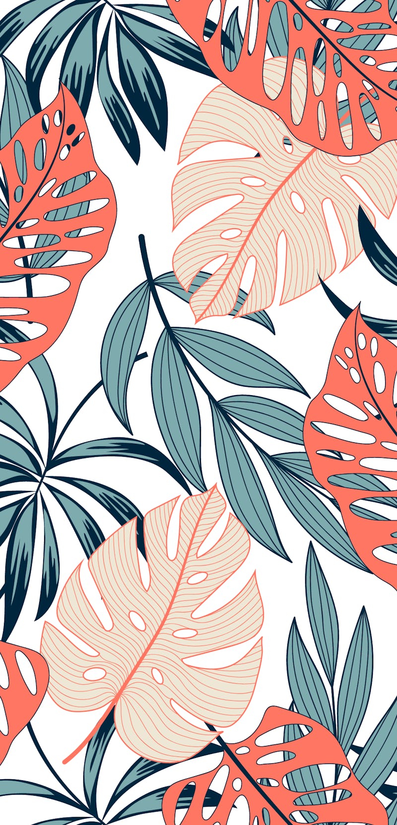 Fashionable seamless tropical pattern with bright plants and leaves on a delicate background. Beauti...
