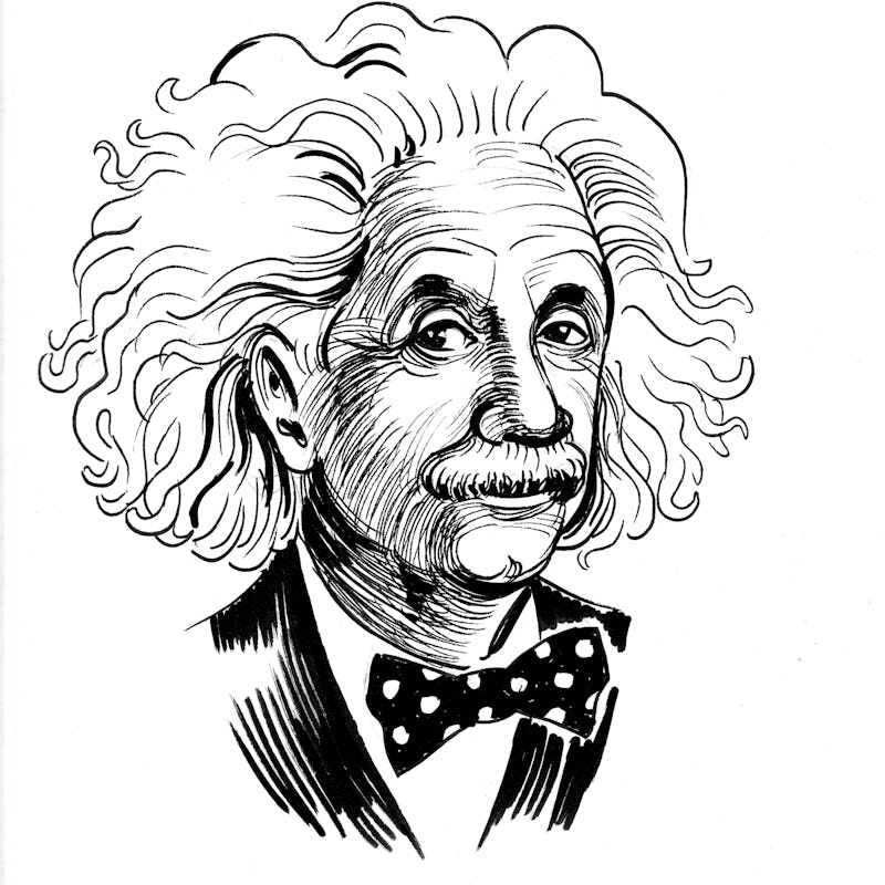Albert Einstein. Ink black and white cartoon