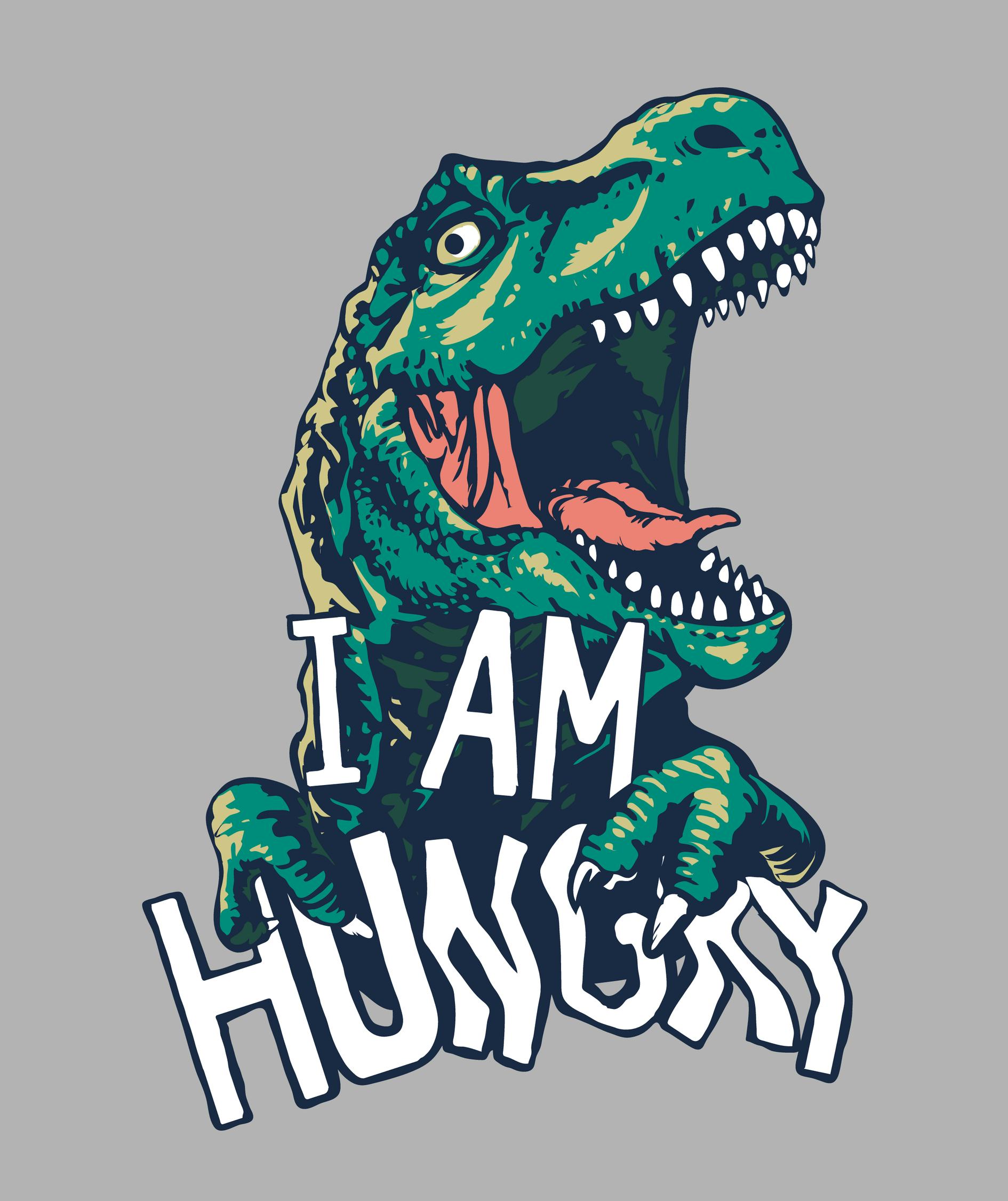 hungry slogan with dinosaur illustration
