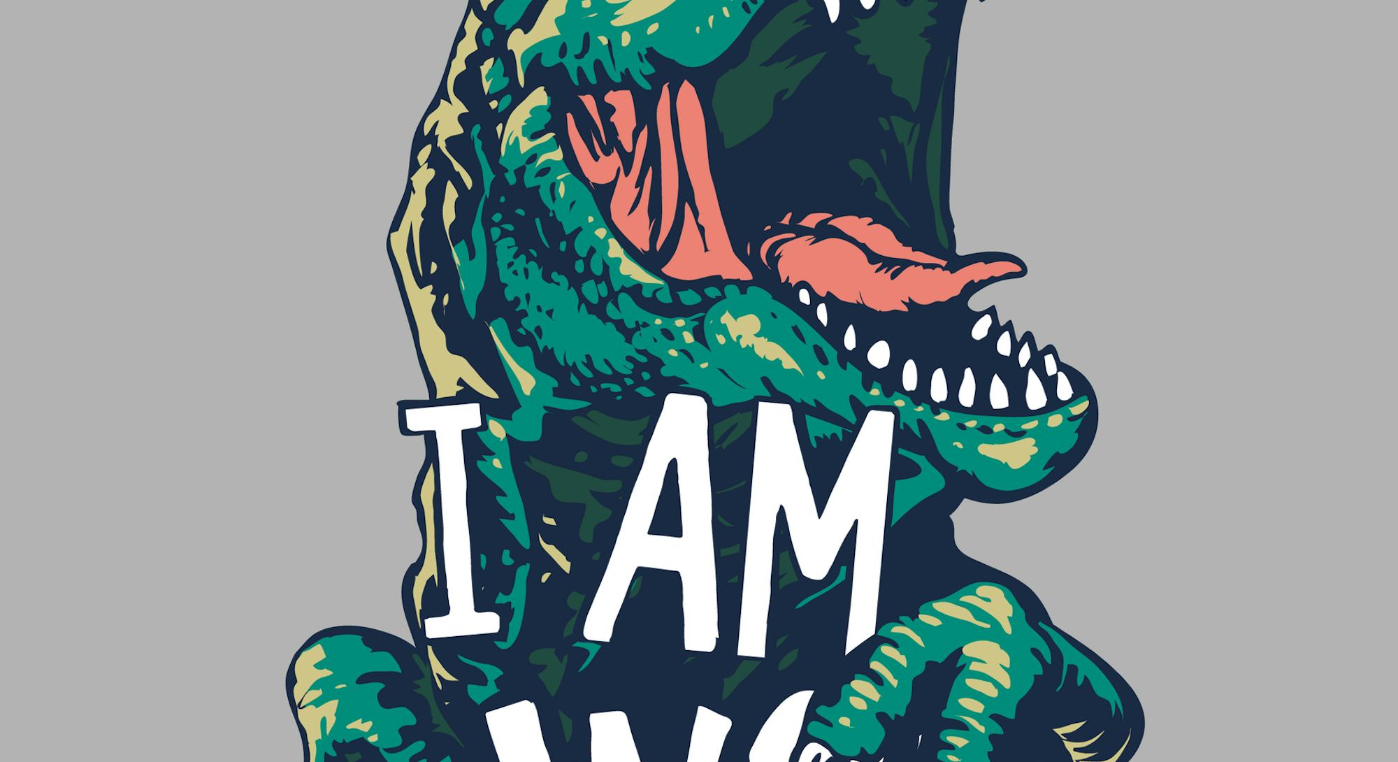 hungry slogan with dinosaur illustration