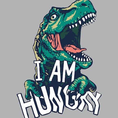 hungry slogan with dinosaur illustration