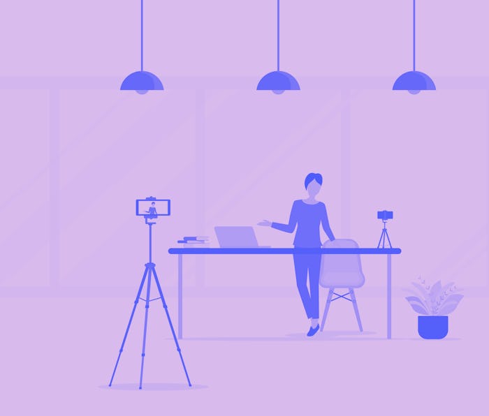 flat Vector illustration people record video for making video clip for online channel concept