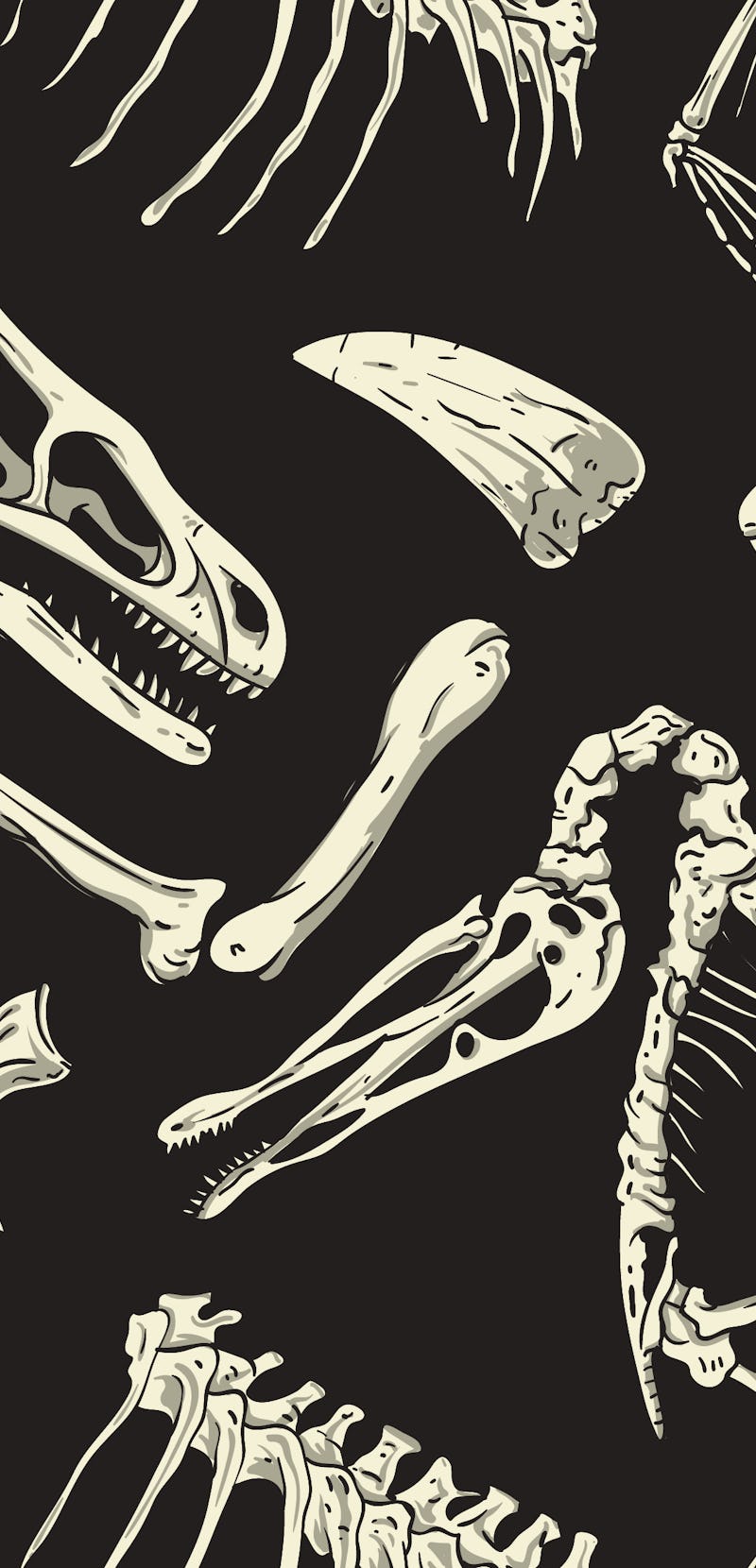 Monochrome Dinosaurs Fossil Seamless Pattern. Vector Wallpaper