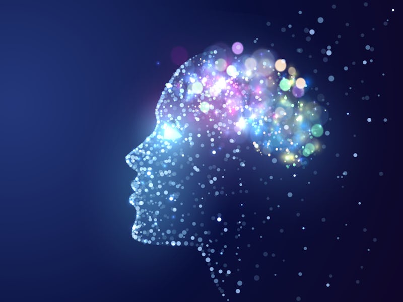 Human head with a luminous brain network, consciousness, artificial intelligence