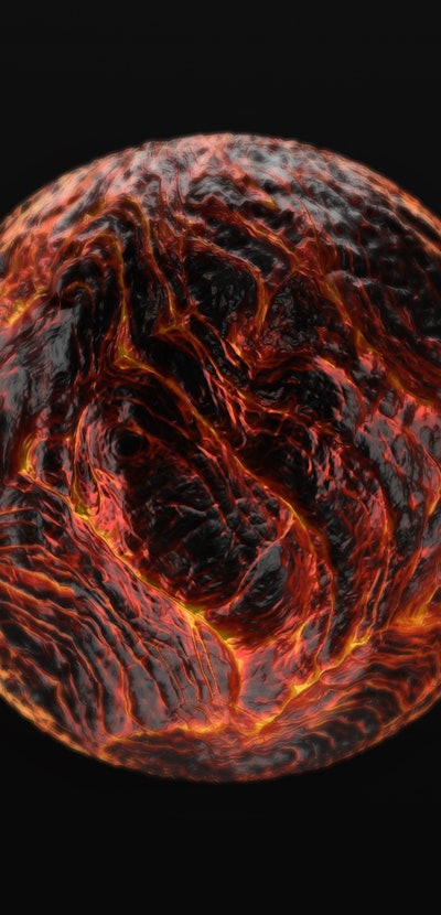 3D render of hot liquid lava planet on black