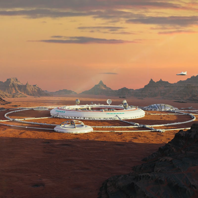 colony on Mars, first martian city in desert landscape on the red planet (3d space illustration)