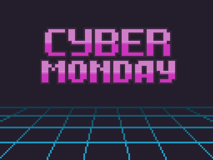 Pixel art retro background with cyber friday text