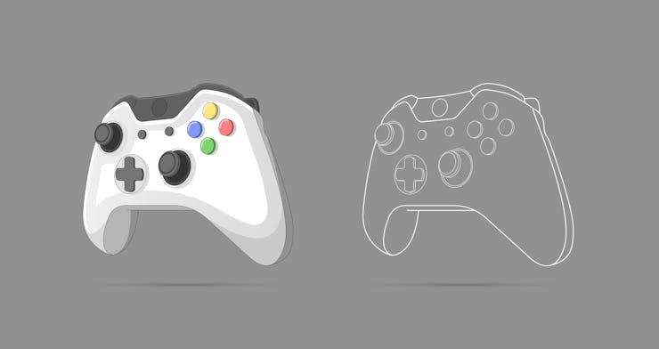 Illustration of gamepad, controller, input device. Console gaming, video games, entertaiment, arcade...