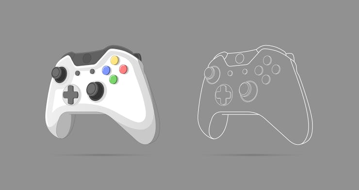 Illustration of gamepad, controller, input device. Console gaming, video games, entertaiment, arcade...