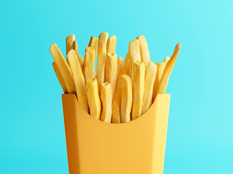 Fries box in minimal look. Isolated product. 3D rendering.