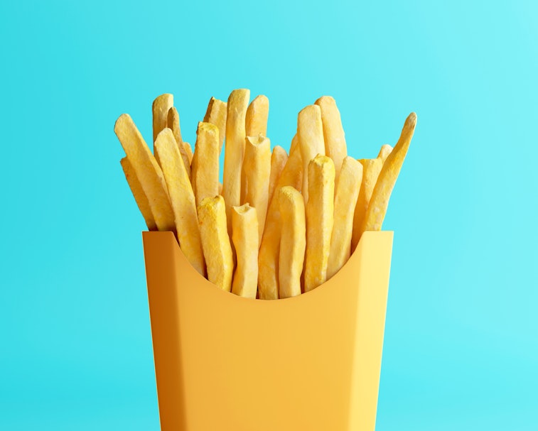 Fries box in minimal look. Isolated product. 3D rendering.