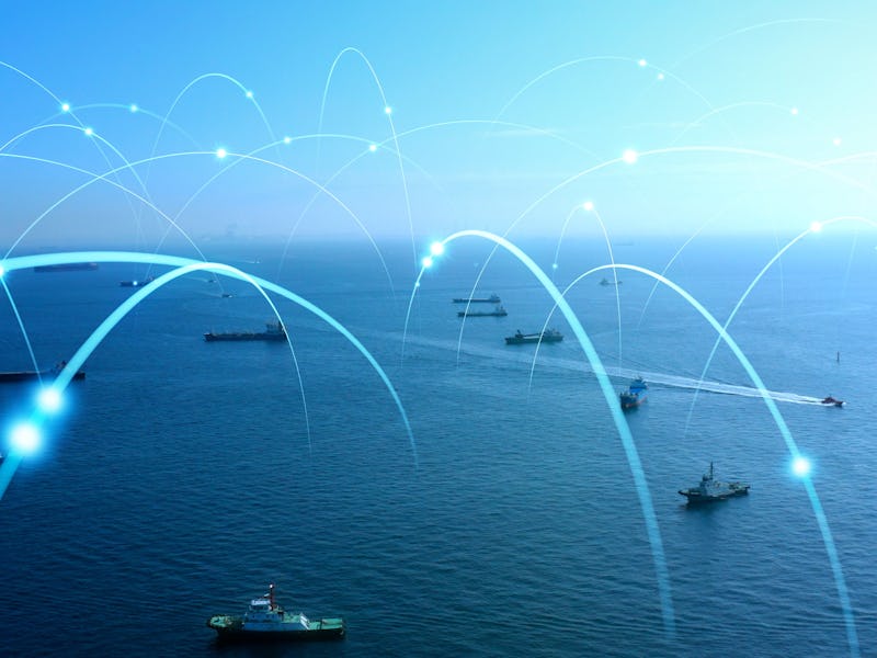 Ships and communication network concept. maritime traffic.