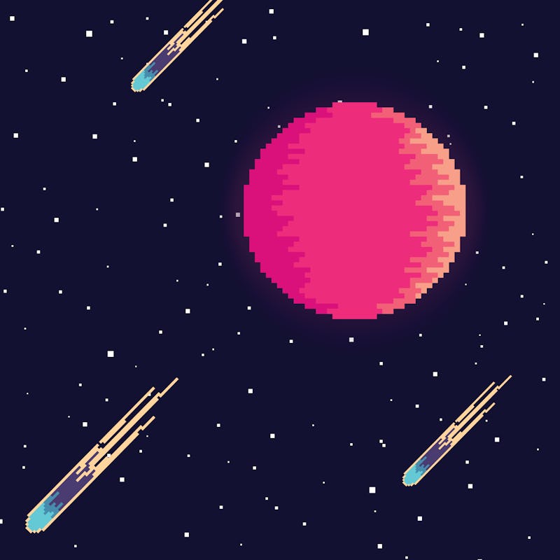 Planet in space. Retro game design interface. Retro computer stars for template or design element wi...