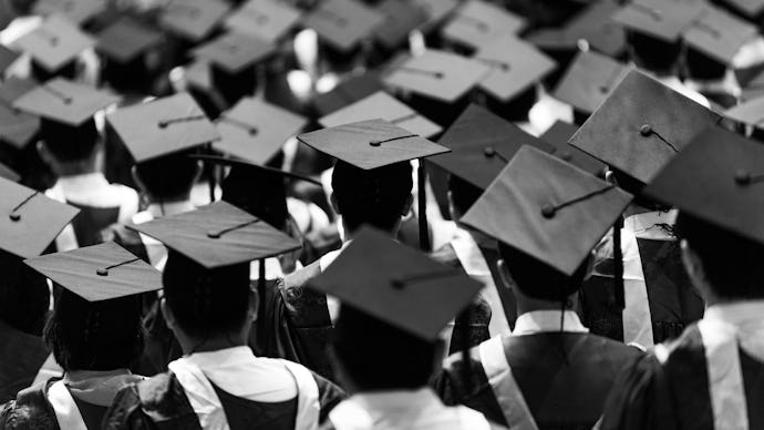 Large group of graduation caps during commencement.