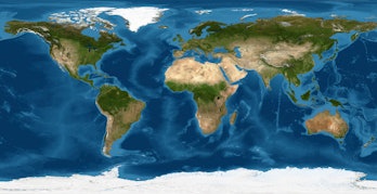 Earth flat view from space. Detailed World physical map on global satellite photo. Panoramic planet ...