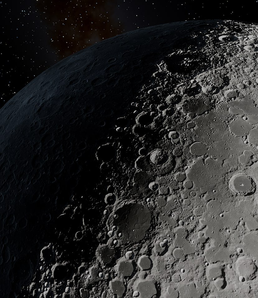 realistic moon in space, craters of the moon, moon, moon with copy-space 3d render