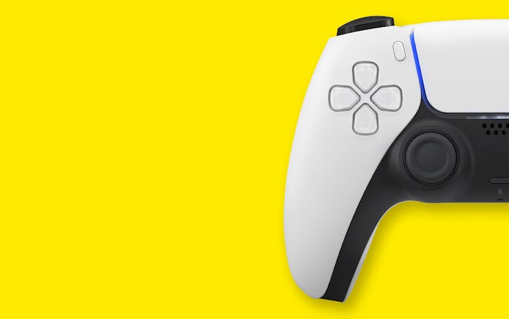 White next gen controller on yellow background