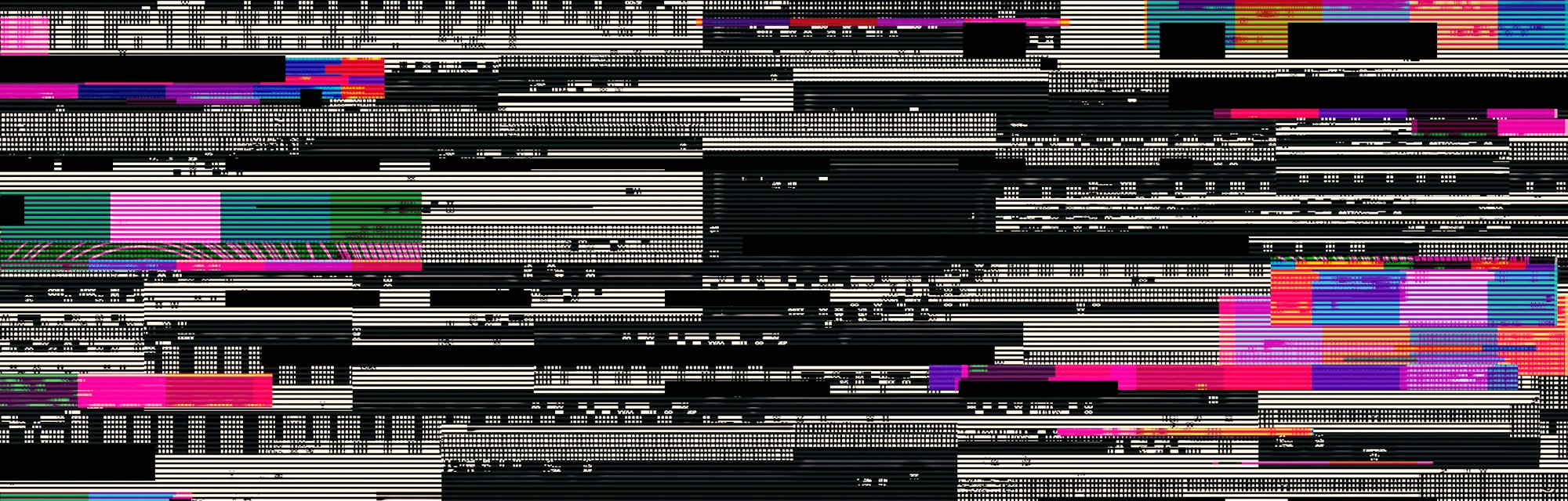 Abstract futuristic background with broken pixels in synthwave cyberpunk style. Glitched computer sc...