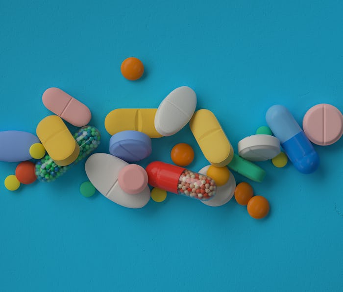 pile of colorful pills,3d rendering,conceptual image.