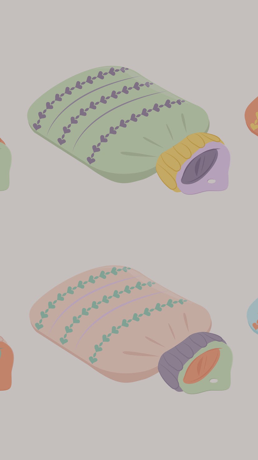 Set of rubber hot water bottles in knitted covers