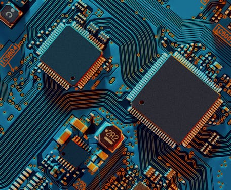Electronic circuit board close up.