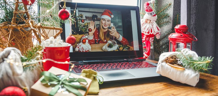 Christmas online holiday remote celebration X mas new year in lockdown coronavirus quarantine covid ...