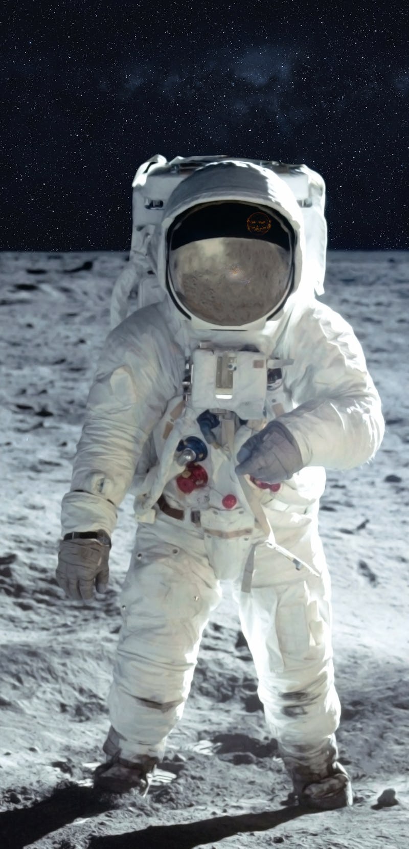 The astronaut goes across the Moon, in a white space suit. Elements of this image were furnished by ...