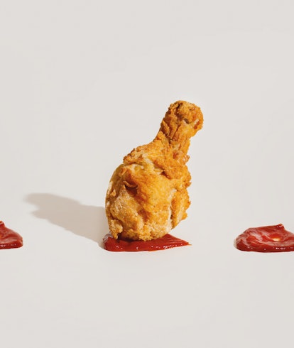 Fried chicken leg with ketchup