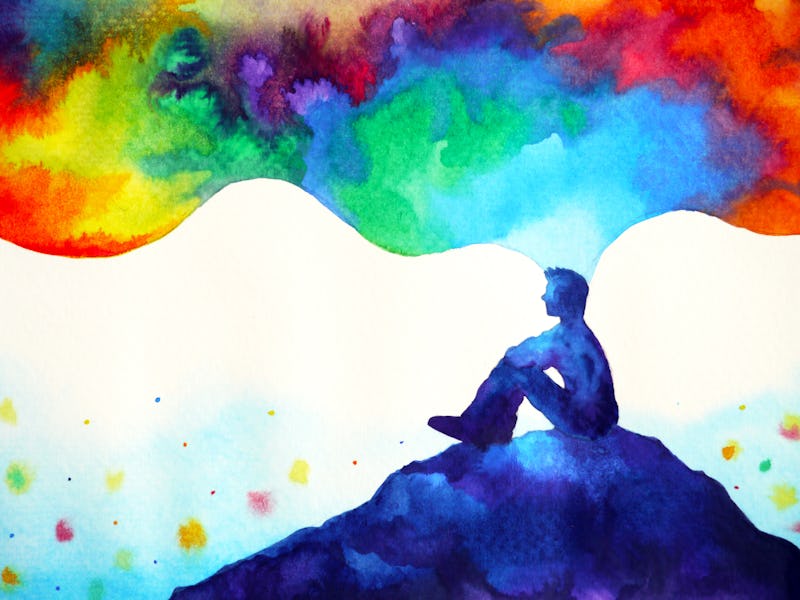 human and spirit powerful energy connect to the universe power abstract art watercolor painting illu...