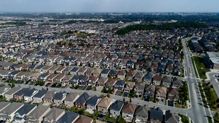 Aerial View Of Subdivision Homes In Vaughan Ontario