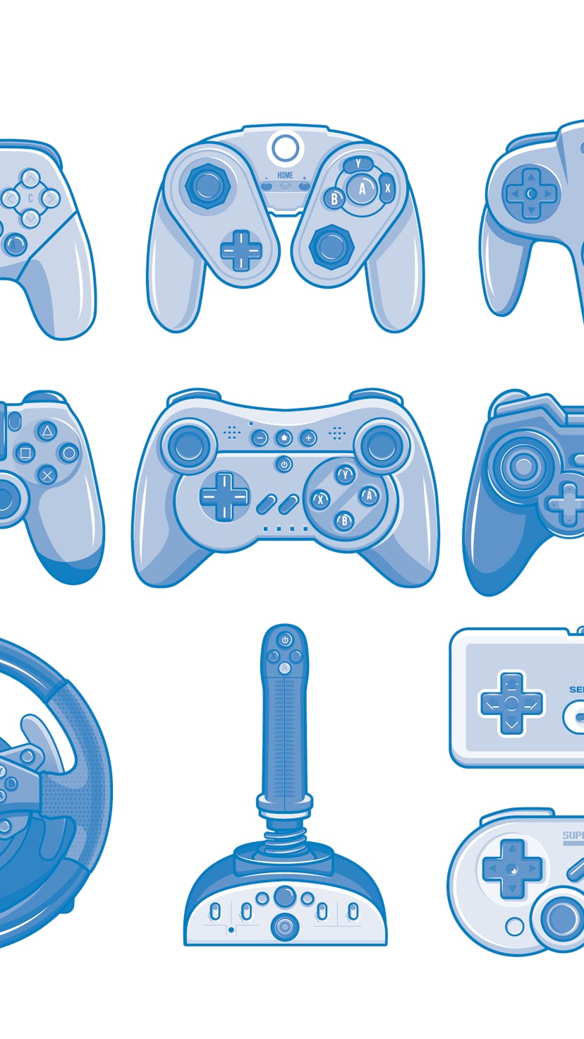 Game controller. Video game console controller vector isolated icon set. Joystick of retro and moder...