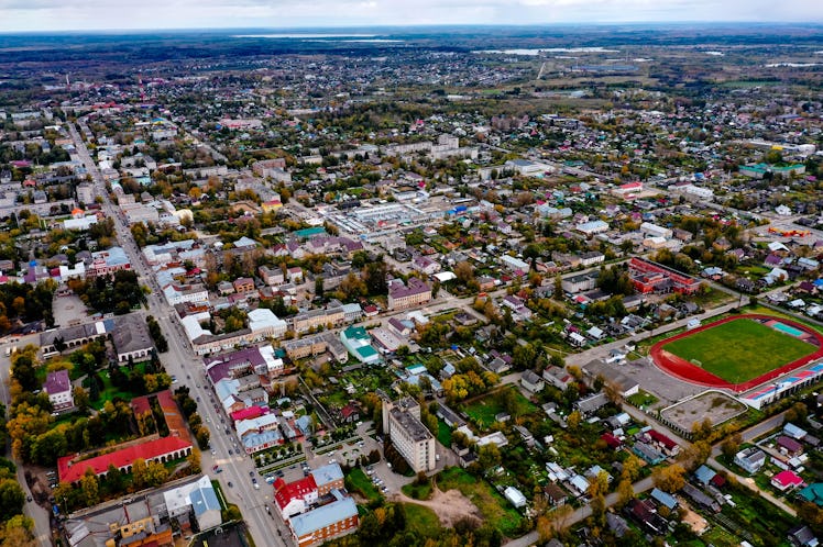Small town from above. Small town aerial.
