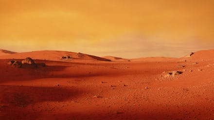 landscape on planet Mars, scenic desert scene on the red planet (3d space illustration)