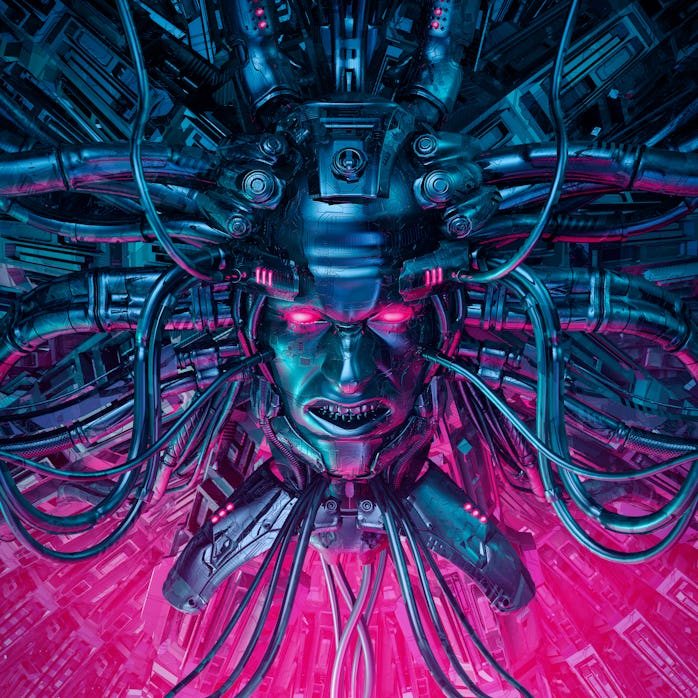 Demon in the machine / 3D illustration of evil science fiction male artificial intelligence hardwire...