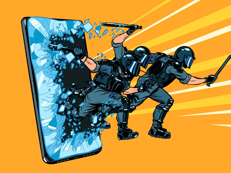 cyberpolice concept. the state monitors the Internet. arrest the hacker. censorship and prohibition ...