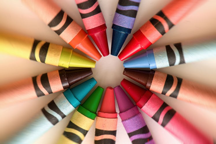 Crayons color pencils circular abstract background and art
