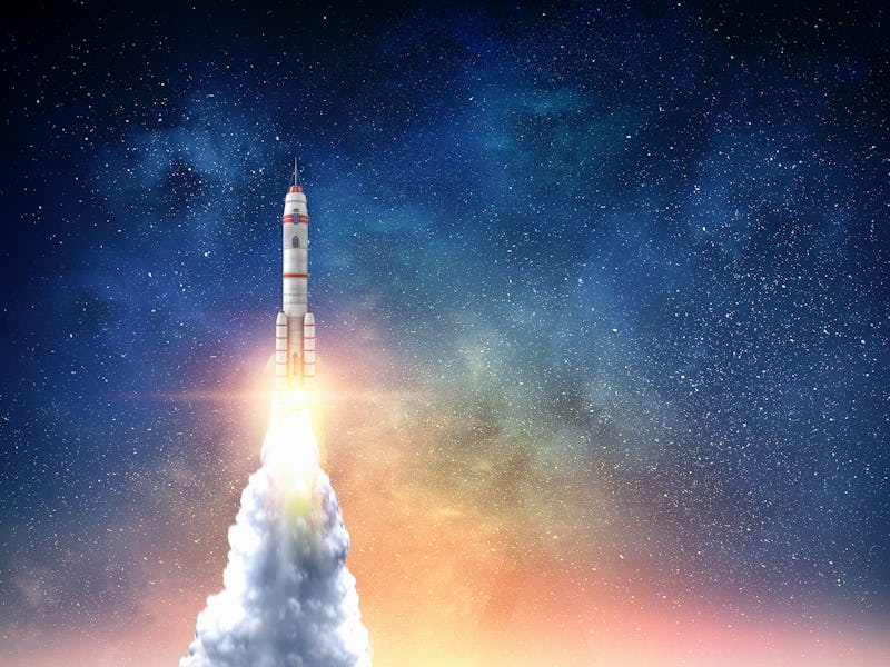 Rocket space ship . Mixed media