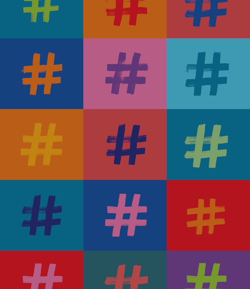 Hashtag Symbol Pattern, Hashtags, Hash tag, Colorful Background, Illustration, Grunge Texture, Inter...