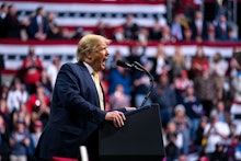 President Donald Trump speaks during a campaign rally at The Broadmoor World Arena, in Colorado Spri...