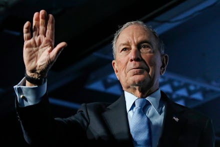 Democratic presidential candidate and former New York City Mayor Mike Bloomberg waves after speaking...