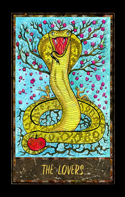 Lovers. Major Arcana tarot card. The Magic Gate deck. Fantasy graphic illustration with occult magic...