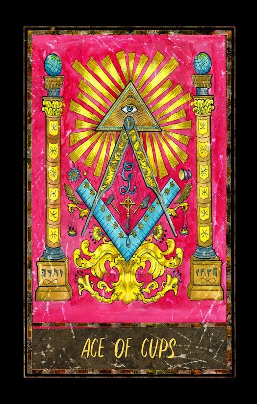 Ace of cups. Minor Arcana tarot card. The Magic Gate deck. Fantasy graphic illustration with occult ...