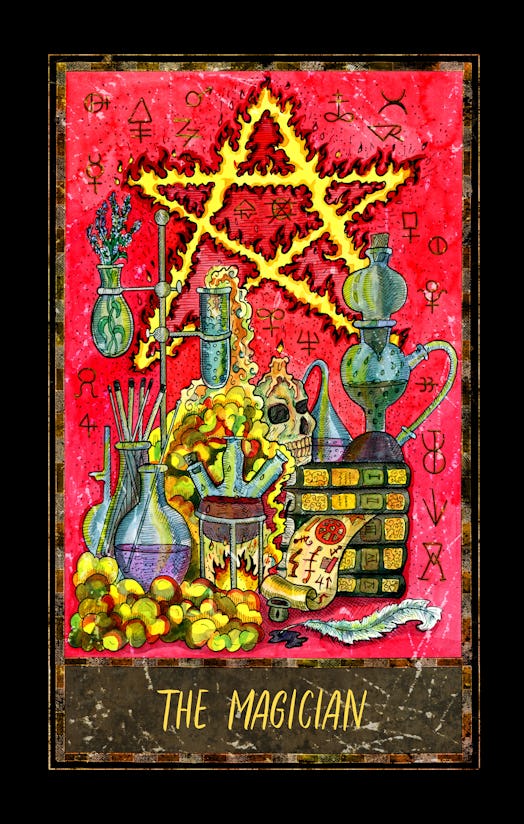 Magician. Major Arcana tarot card. The Magic Gate deck. Fantasy graphic illustration with occult mag...