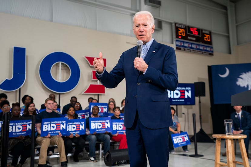 US Democratic presidential candidate Joe Biden campaigns at the Mt Zion Enrichment Center in Sumter,...