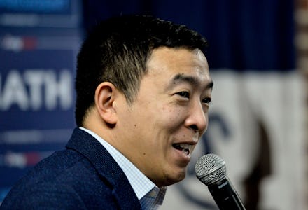 Andrew Yang campaigns to be the 2020 Democratic presidential nominee at the Tipton High School in Ti...