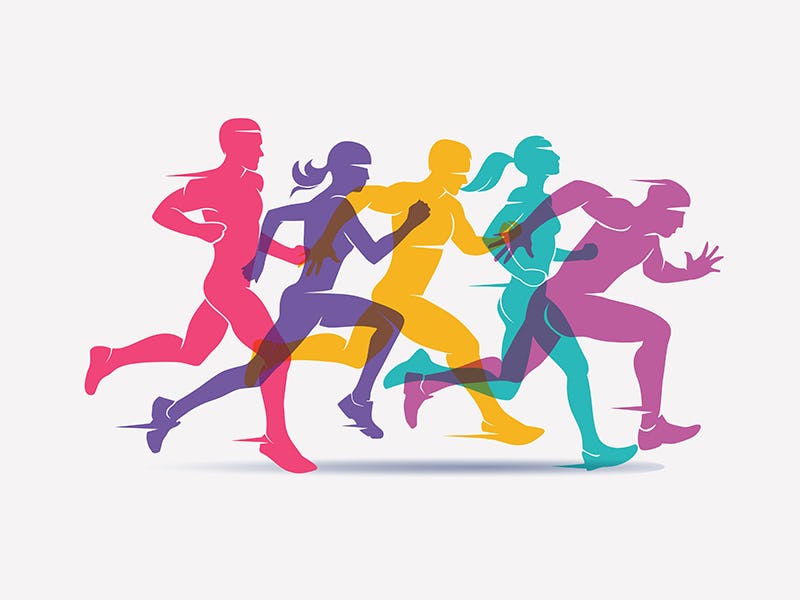 running people set of silhouettes, sport and activity background