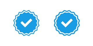 blue check mark badge icons in flat style, vector illustration